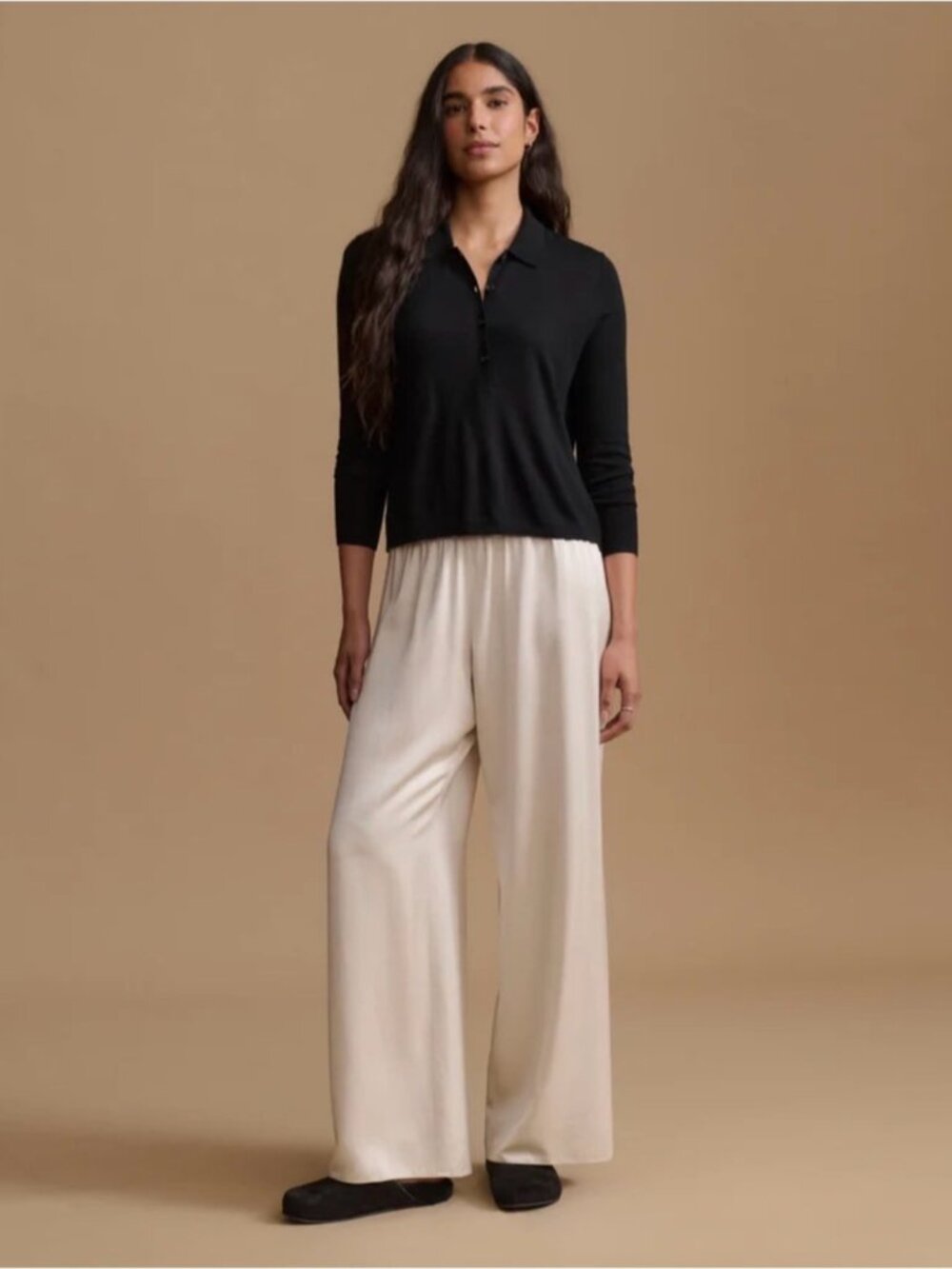 NEW Jenni Kayne Grayson Polo Merino Wool Long Sleeve Sweater Black | size M - Picture 6 of 11